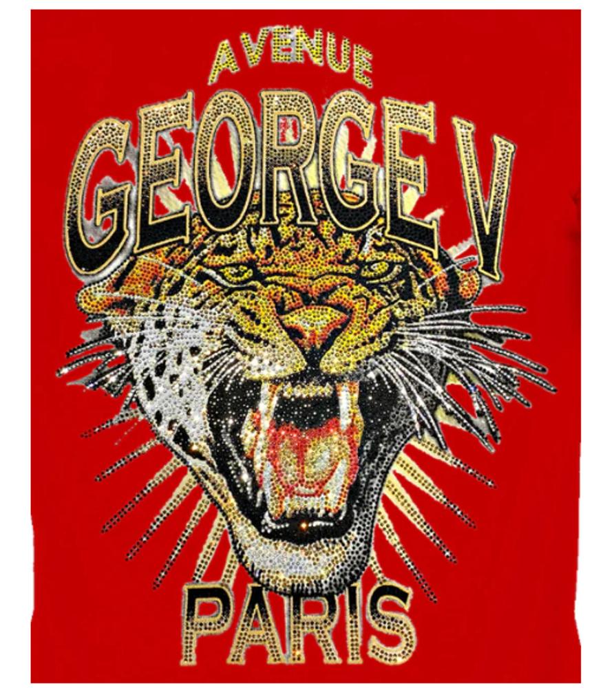 GV-2748 Avenue George V Paris Tiger Rhinestone T-Shirt 