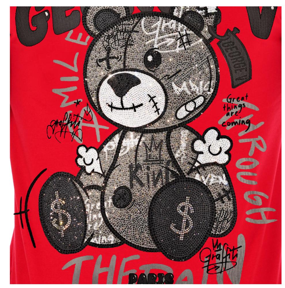 GV-2573 Avenue George V Paris Rhinestone King Bear T-Shirt 